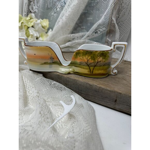 Vintage Nippon Hand Painted Spoon Holder Sunset & Tree Sceen - Picture 5 of 11